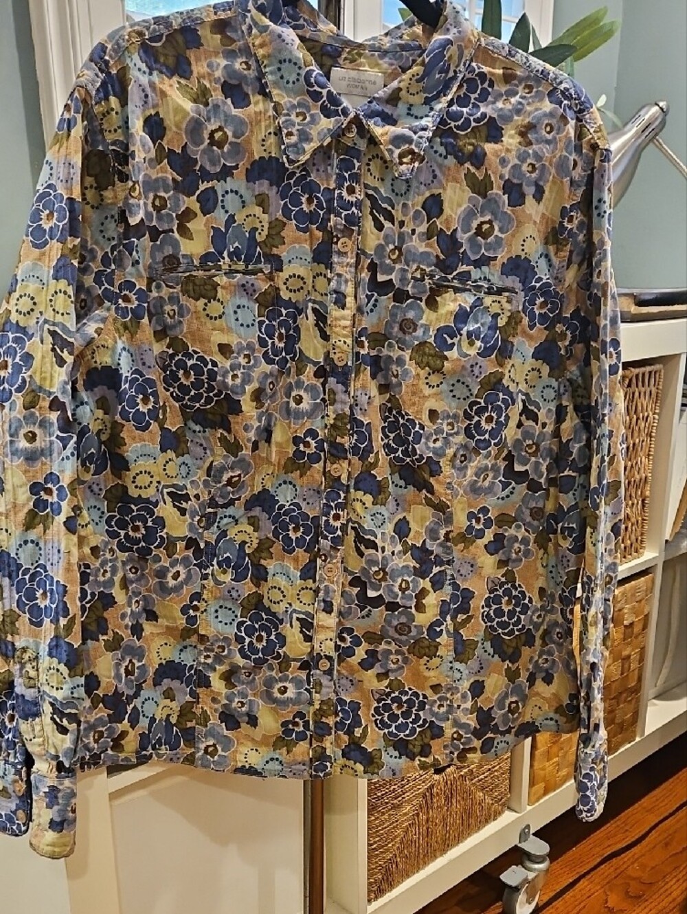 Liz Claiborne Woman Cotton Floral Top in Blue, Yellow & Cream 0044